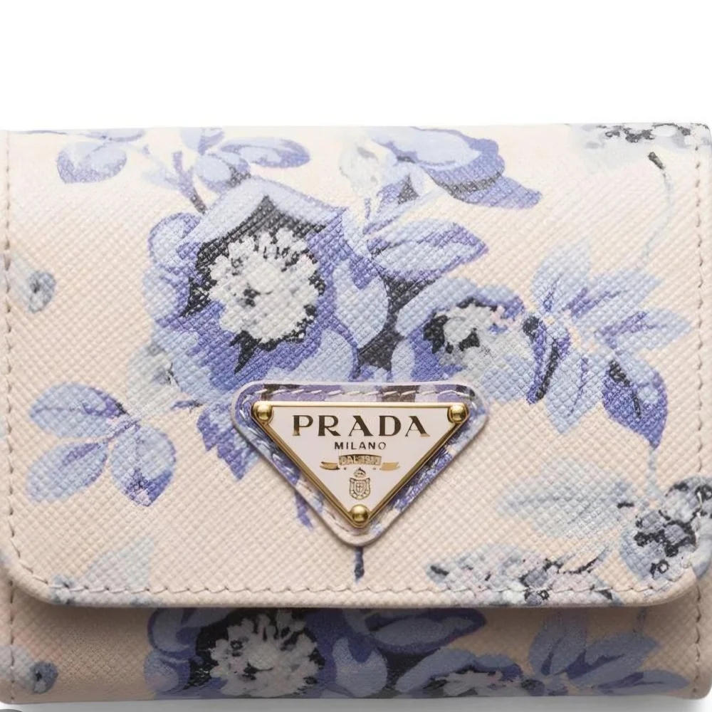NWT. Prada Floral Wallet in Cream and Blue - Picture 2 of 7